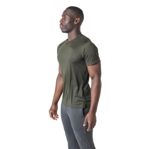 T-shirt à manches courtes vert pour homme, col rond, coupe classique, couleur unie, jersey décontracté, matière respirante en coton - Product Image 1