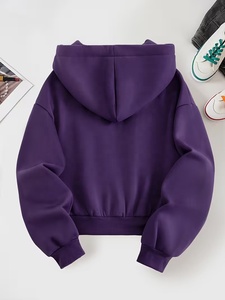 Nouveau Crop Top Élégant pour Femme, Sweat à Capuche Violet Uni, Coupe Courte Décontractée, Manches Longues en Coton Tricoté - Product Image 2