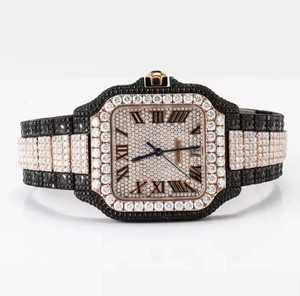 Iced Out Black and Rose Gold <b>Watch</b> Square Automatic <b>Mechanical</b> <b>Watch</b> with Roman Numerals Full Bling Hip Hop Jewelry for Men - Product Image 1