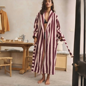 Striped Terry <b>Bathrobe</b> Plush Robe Unisex Luxury Soft Breathable Seamless Ultra Absorbent Spa for Women and <b>Men</b> - Product Image 3