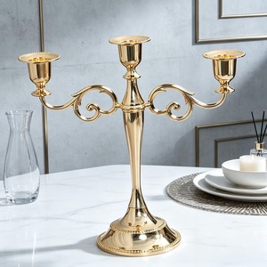 Luxury Gold Metal Three Pillar Candle Holder Stand Modern Decorative Piece Ideal For Dining <b>Table</b> Festive And Event Decoration - Product Image 1