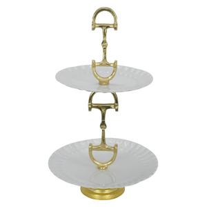 Support à gâteau 2 niveaux Gold Horse Bit, plateaux et plats ronds argentés, prix usine, support à gâteau de luxe, décoration de table de mariage, centre de table - Product Image 3