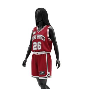 Conjunto de Camiseta y Pantalones Cortos de Baloncesto para Mujer, Tela de Malla de Poliéster Premium, Transpirable, Rojo y Blanco, Logotipo Personalizado en Tela Tackle Twill - Product Image 4