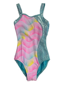 Justaucorps de gymnastique pour filles, personnalisé, en spandex, à paillettes, sans manches, taille élastique, motif vague arc-en-ciel, pour entraînement et danse - Product Image 3