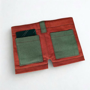 Trendy Red Color Mini Denim <b>Wallet</b> Lightweight Coin Purse <b>Small</b> Card Holder Portable Denim Pocket Organizer For Daily Travel - Product Image 2