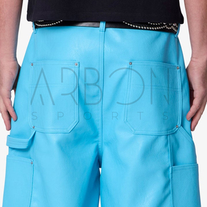 Pantalones Cortos de Cuero Azul Cielo de Moda 2026, de Primera Calidad, con Logotipo Propio, Estilo Urbano con Bolsillos - Product Image 6