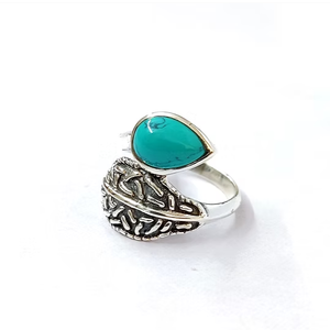 Teardrop Turquoise Gemstone <b>Ring</b> 925 Sterling <b>Silver</b> Handmade <b>Stacking</b> Boho Oxidized Finish Jewelry for Women & Girls - Product Image 2