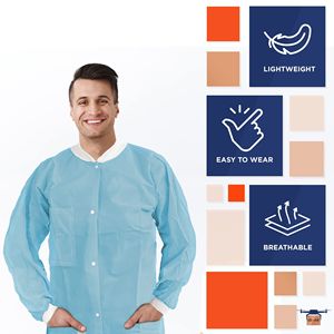 Batas de Laboratorio Desechables Azul Cielo para Adultos, Paquete de 50, Batas Médicas de Protección Personal (EPP) de 45 GSM, Batas de Laboratorio para Pintura con Puños y Cuello, Uniformes de Hospital - Product Image 4