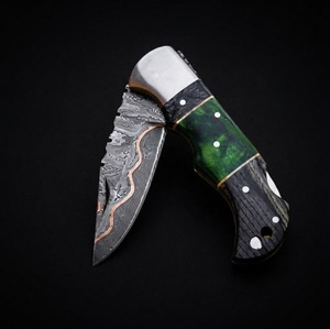 Cuchillo Plegable de Acero de Damasco PERKIN STEEL INDUSTRIES con Empuñadura Firme, Herramienta Multifuncional para Camping y Actividades al Aire Libre, Grado DIY OEM - Product Image 3