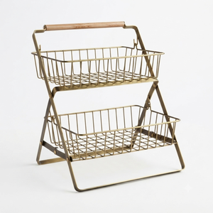 Gold Finish Double Tier Metal Wire <b>Basket</b> Stand for Kitchen Food Storage Minimalist Design <b>Stackable</b> Fruit Storage <b>Basket</b> - Product Image 4
