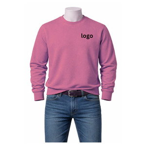 Sweat-shirt à col rond en molleton brodé vert clair, polyester/coton, 360g, écologique, uni, manches longues, hiver, OEM - Product Image 4