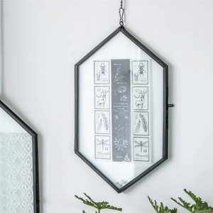 Cadre double en verre noir en métal de style moderne pour fleurs pressées, décorations d'intérieur, cadres suspendus avec chaîne - Product Image 4