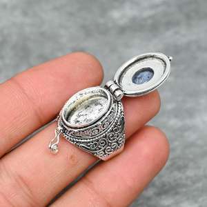Labradorite Gemstone Pill Box Adjustable Ring Handmade 925 Sterling Silver Secret Message Jewelry - Product Image 2