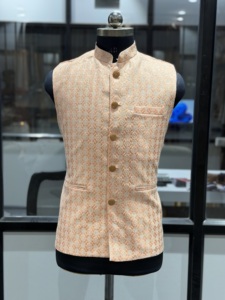 Luxury Peach Jacquard Nehru <b>Jacket</b> for Men Premium Wedding Modi Waistcoat Ethnic Bandhgala Vest Designer Festive Wear - Product Image 1