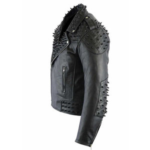 Chaqueta de Cuero Auténtico con Flecos para Mujer, Diseño Moderno, Venta al Por Mayor, Chaqueta de Cuero Negra con Tachuelas para Mujer - Product Image 3