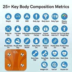 Smart Body Fat <b>Scale</b> Digital Glass Square Bluetooth <b>Weight</b> Measurement Bathroom <b>Scale</b> with LED Display and Four Metal Points - Product Image 2