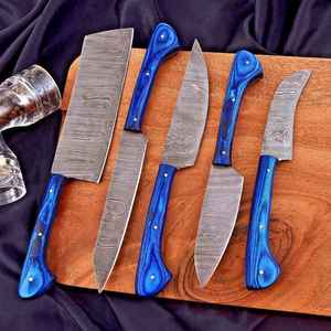 Juego de Cuchillos de Chef de Acero de Damasco Premium Hechos a Mano de Alta Calidad, 5 Piezas, Juego de Cuchillos de Chef Hechos a Mano Personalizados con Estuche de Cuero, Venta al Por Mayor - Product Image 1