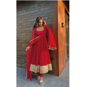 ชุดอานาร์กาลีสำหรับผู้หญิงขายดี พร้อมผ้าคลุมไหล่ ปักลายด้วยมือ เหมาะสำหรับงานแต่งงาน งานเฉลิมฉลอง และงานเลี้ยงต่างๆ ขายส่ง - Product Image 1