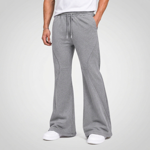 Pantalon de survêtement gris pour homme, coupe large, taille élastique avec cordon de serrage, décontracté, respirant, poches latérales, idéal pour l'automne - Product Image 1