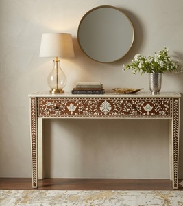 Vintage Floral Solid Wood Console Table with Storage Drawer Victorian Design Leg Base for Entryway Hallway Living Room Furniture - Product Image 2