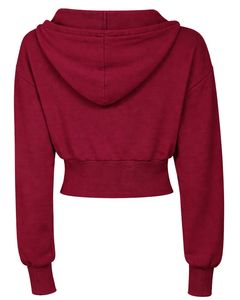 Womens Wine Red <b>Cropped</b> <b>Zip</b> <b>Up</b> Hoodie Slim Fit Long Sleeve Casual Streetwear Cotton Fleece Sweatshirt Custom Logo ODM Factory - Product Image 2