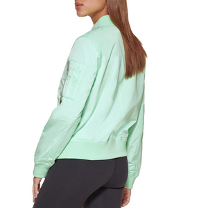 Chaqueta Bomber Verde Menta para Mujer, Manga Larga, Cierre de Cremallera, Cuello Alto, Estilo Casual, Color Sólido, Largo Regular - Product Image 5