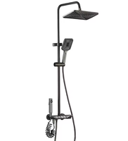 Robinet de douche moderne noir mat à poignée unique avec barre coulissante et pommeau carré