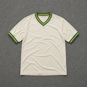 Classic Retro Blank Soccer Training Shirt Men's Unbranded V-Neck Jersey Contrast Striped Cuff Breathable Activewear Custom Bulk - Product Image 6