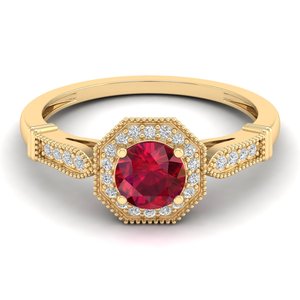 Bague Halo en argent sterling 925 de qualité supérieure REYES avec pierre précieuse rubis taille ronde 0,84 ct pour femmes, bijoux en moissanite certifiés GRA - Product Image 1