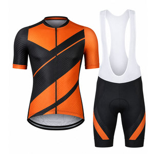 Ensemble maillot et short de cyclisme pour homme, design rayé orange et noir, respirant, en polyester, coupe sans couture, pour adultes - Product Image 1