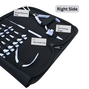 Kit d'outils professionnels pour extensions de cheveux avec étui blanc, comprenant un outil de retrait de perles pour extensions, un crochet de tirage et des pinces de coiffage - Product Image 3