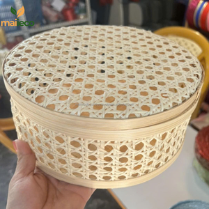 Caja de almacenamiento de ratán tejida redonda tejida a mano, estilo Romero Vintage Natural, regalo perfecto para comedor, hogar u oficina - Product Image 2