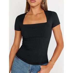 Queen Women's FOXA Camisetas de entrenamiento de doble forro Casual Slim Fit Ropa de verano con manga corta Cuello cuadrado Vestidos Casuales - Product Image 6