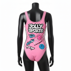 Ensemble de maillot de bain en polyester et élasthanne de haute qualité 225 GSM, rose, tissu extensible lisse, logo personnalisé, pour femme. - Product Image 6