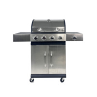 Barbecue à gaz sur chariot avec brûleur latéral, étagères et roues pour la cuisson en extérieur dans le jardin