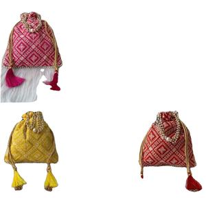 Indien fait à la main Chikankari broderie poignet sac à main unisexe coton Satin doublure cadeau de mariage/fête faveur pièce Potli chaîne - Product Image 1