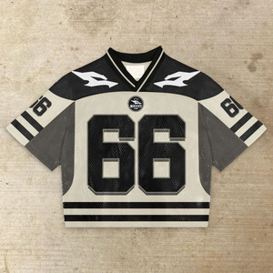 Maillot de football vintage personnalisé en maille, T-shirt de sport oversize col en V style streetwear, respirant et léger, OEM ODM Marque Privée - Product Image 3