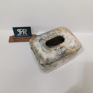 Boîte à mouchoirs décorative en résine contemporaine, style marbre, pour salon, bureau, salle de bain. - Product Image 2