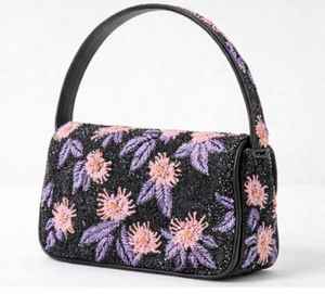 Sac à main de soirée élégant pour femme, fait main, en perles noires classiques, broderie florale, pour mariage ou soirée - Product Image 2