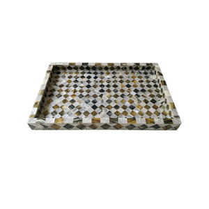 Plateau ottoman en résine de luxe personnalisé avec motif géométrique en mosaïque, accessoire de décoration intérieure durable fait à la main - Product Image 3