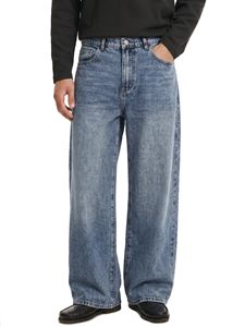 Pantalones Vaqueros de Mezclilla Rectos de Cintura Media para Hombre, Estilo Vintage, Ajustados, con Bolsillos, Ligeramente Elásticos, de Pierna Ancha, Largos - Product Image 5