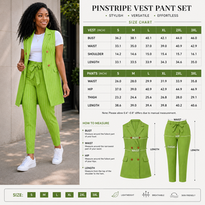 2026 Fall Office Casual Two-Piece Pants <b>Set</b> for Women Daily Wear Striped Print Sleeveless <b>Blazer</b> Button Decoration Worsted - Product Image 6