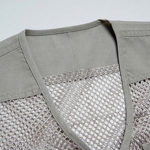 Gilet de pêche multi-poches pour homme, en maille, couleur gris, coupe-vent, utilitaire, pour la pêche en plein air, avec manches - Product Image 4