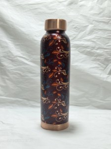 Bouteille d'eau de luxe en cuivre pur à imprimé floral 1000 ml, gourde ayurvédique anti-fuite pour le sport, le yoga, la gym et le bien-être - Product Image 3
