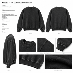 Sweat-shirt à col rond vintage noir délavé pour homme, 420 GSM, 100% coton molletonné, coupe classique, uni, vêtements d'hiver - Product Image 1