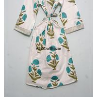 Robe Kimono Longue 100% Coton Pur à Col en V Imprimé Floral Élégant avec Cordon de Serrage pour Femme – Idéale Printemps-Été, Vêtement de Nuit et de Plage Doux et Lisse
