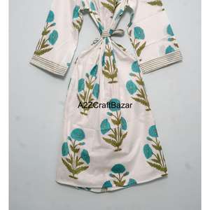 Robe Kimono Longue 100% Coton Pur à Col en V Imprimé Floral Élégant avec Cordon de Serrage pour Femme – Idéale Printemps-Été, Vêtement de Nuit et de Plage Doux et Lisse - Product Image 6