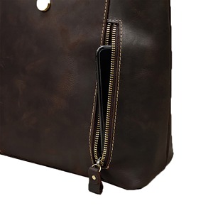 Hot Sale Custom Logo Dark Brown Leather <b>Backpack</b> Unisex Flap Office Laptop Daypack Travel College School Bookbags - Product Image 5