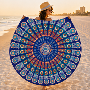 Toalla de Playa Redonda 100% Algodón, Hermosa Toalla de Playa Estampada con Logotipo Personalizado, Ecológica al Mejor Precio - Product Image 3