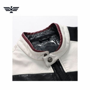 Chaqueta de Motociclista de Cuero de Alta Calidad Personalizada para Hombre |   Chaqueta de Motociclista Negra, Blanca y Marrón |   Logotipo personalizado de manga larga - Product Image 4